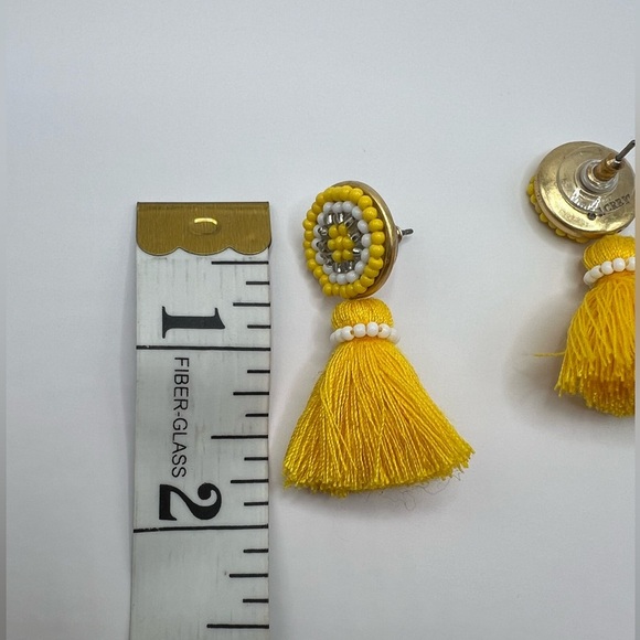 NWT! J. Crew Yellow Beaded Tassel Stud Earrings and Dust Bag - Picture 8 of 10